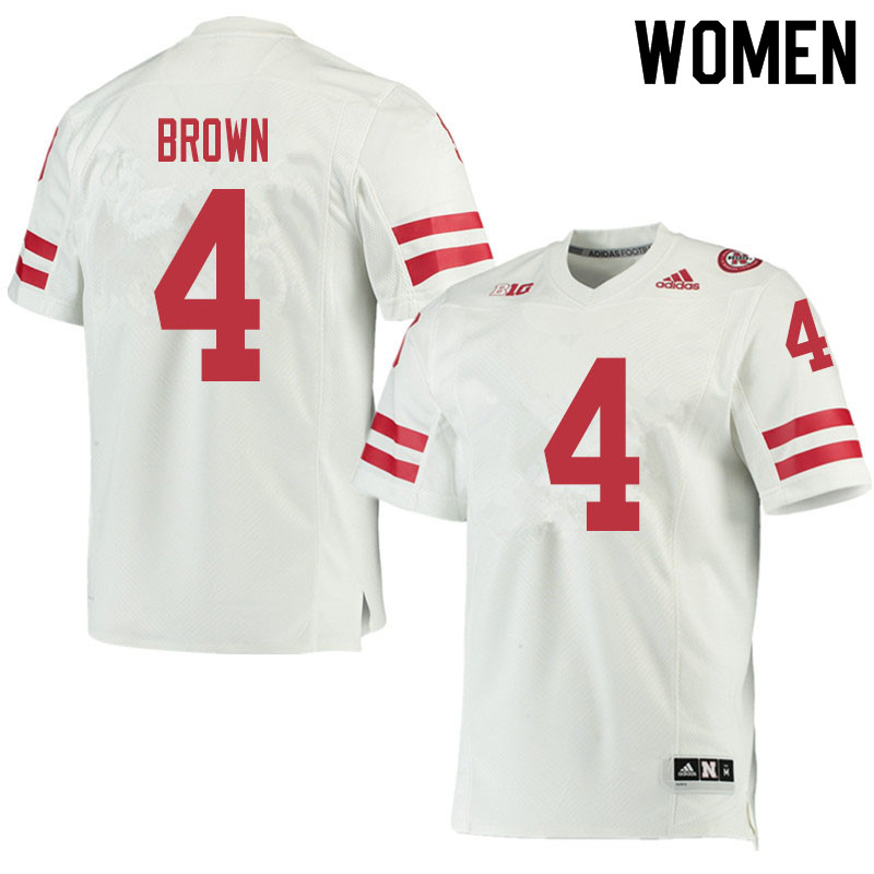 Women #4 Alante Brown Nebraska Cornhuskers College Football Jerseys Sale-White - Click Image to Close